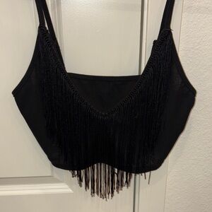 SHEIN Black Fringe Crop Top